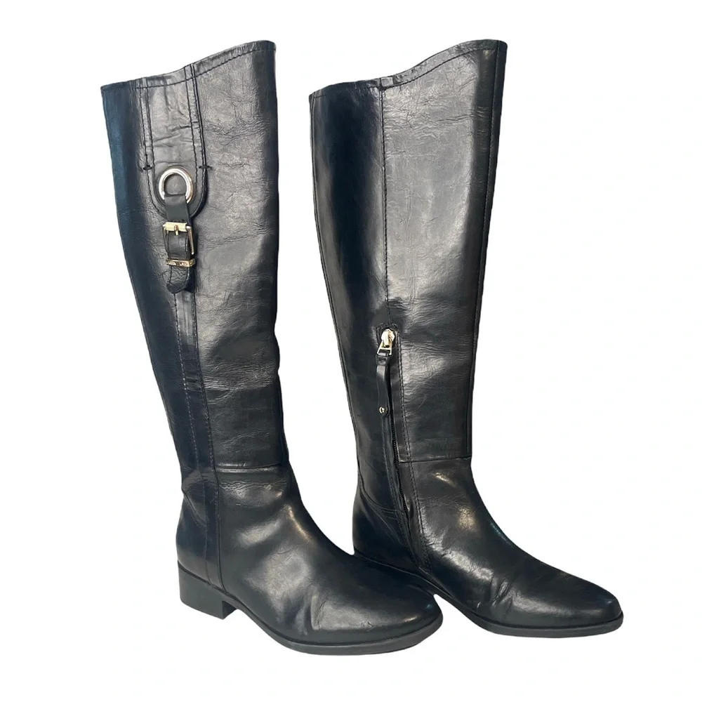 Lucca Lane Sashya Black Leather Knee High Riding Boots Size 6 Equestrian Chic